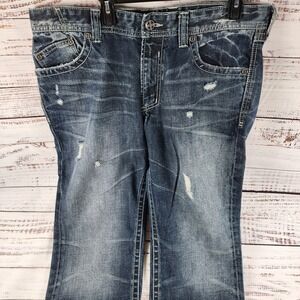 Affliction Cooper Relaxed Boot Jeans 36x31 Relaxed Fit Distressed Medium Wash